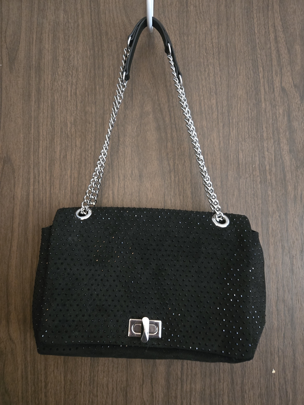 INC International Concepts Black Suede Shoulder Bag with Chain Strap